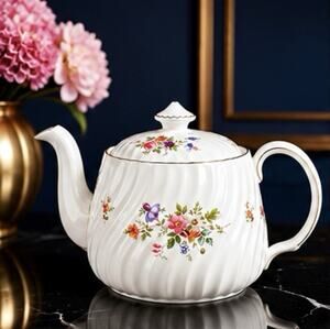 Vintage Minton Bone China Teapot Marlow S309 Floral Gold Trim England